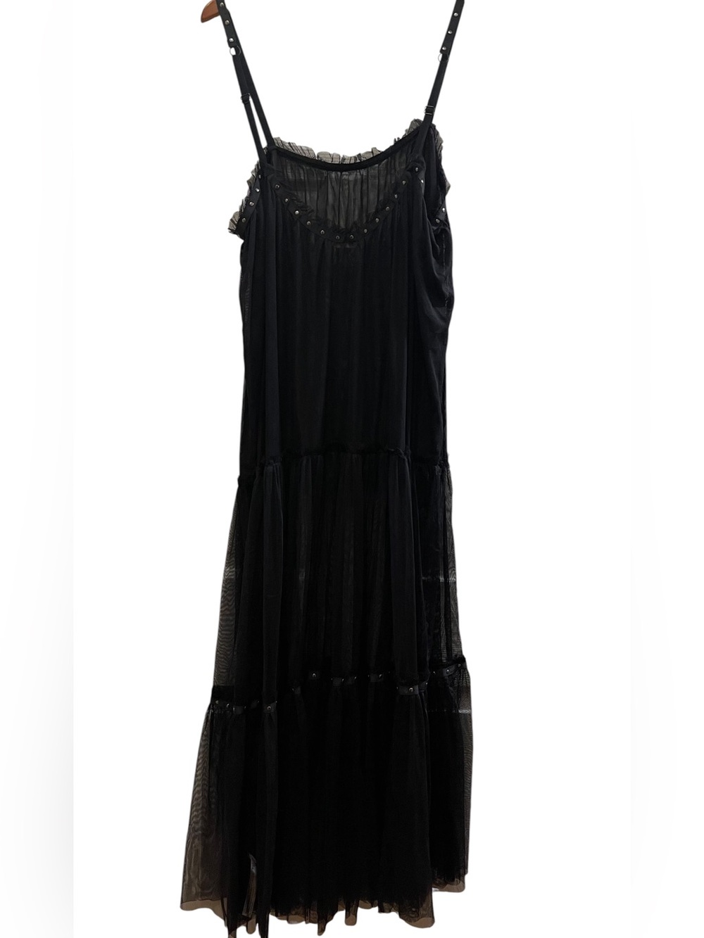 ❤️ NWOT! RARE Free People x Intimately FP Night Out Black Mesh Ruffle Maxi Dress - Picture 6 of 13